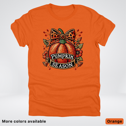 Pumpkin Season Leopard Print Bow Fall Autumn  - T-Shirts