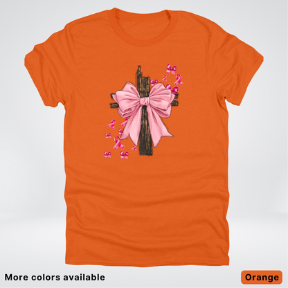Pink Out Coquette Wooden Cross - T-Shirt