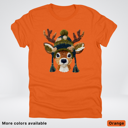 Cozy Winter Reindeer Hook Yard Faux Texture - T-Shirt