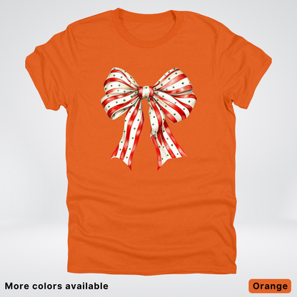 Peppermint Stripe Christmas Bow - T-Shirt