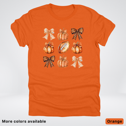 Football Coquette Ribbon Bow Plaid Pumpkin Fall - T-Shirt