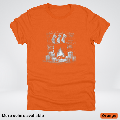Vintage Christmas Fireplace Scene - T-Shirt