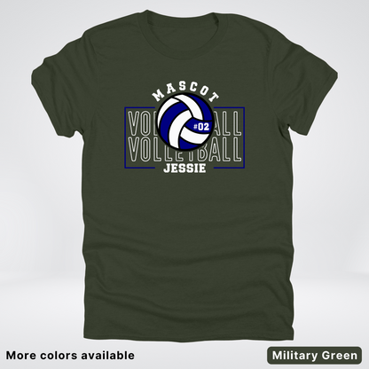 Custom Mascot, Number, & Name – Navy - Volleyball Design 13 T-Shirt