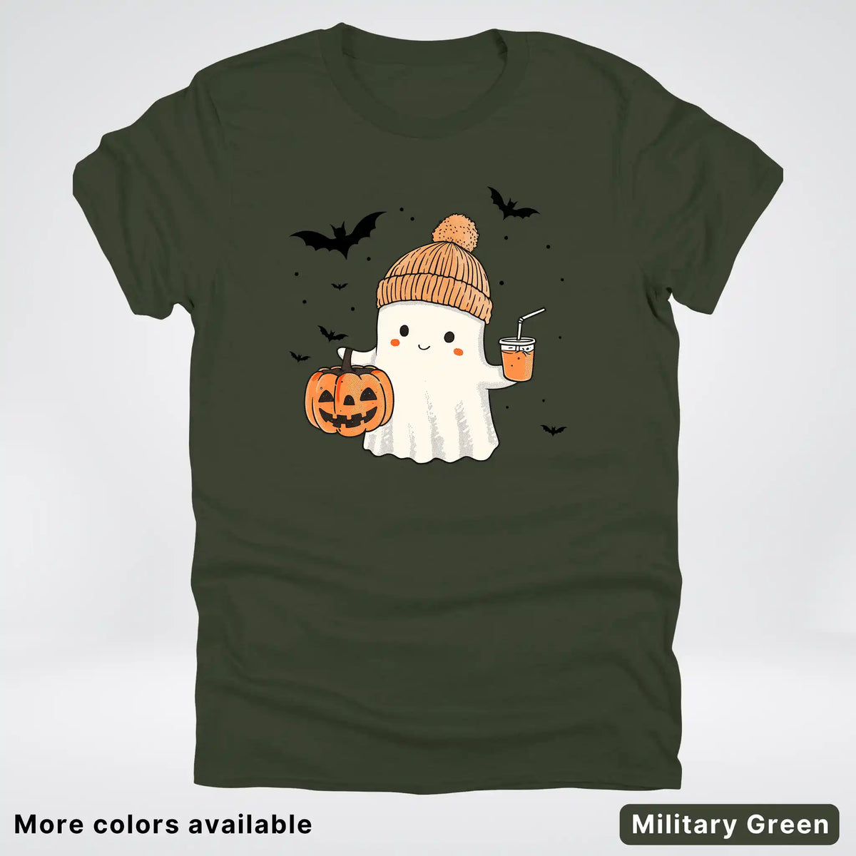 Cute Fall Ghost with Pumpkin And Bats T-Shirt