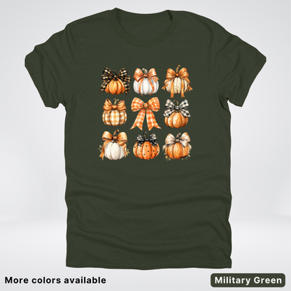 Flannel Bows & Pumpkin Coquette Fall Autumn - T-Shirt