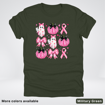 Ghost & Pink Out Pumpkins Coquette Cute Ghost Disco Bow - T-Shirt