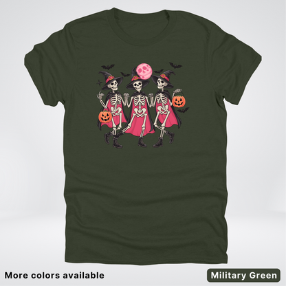 Skeleton Pink Out Witches Dancing Halloween - T-Shirt