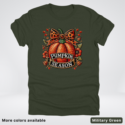 Pumpkin Season Leopard Print Bow Fall Autumn  - T-Shirts