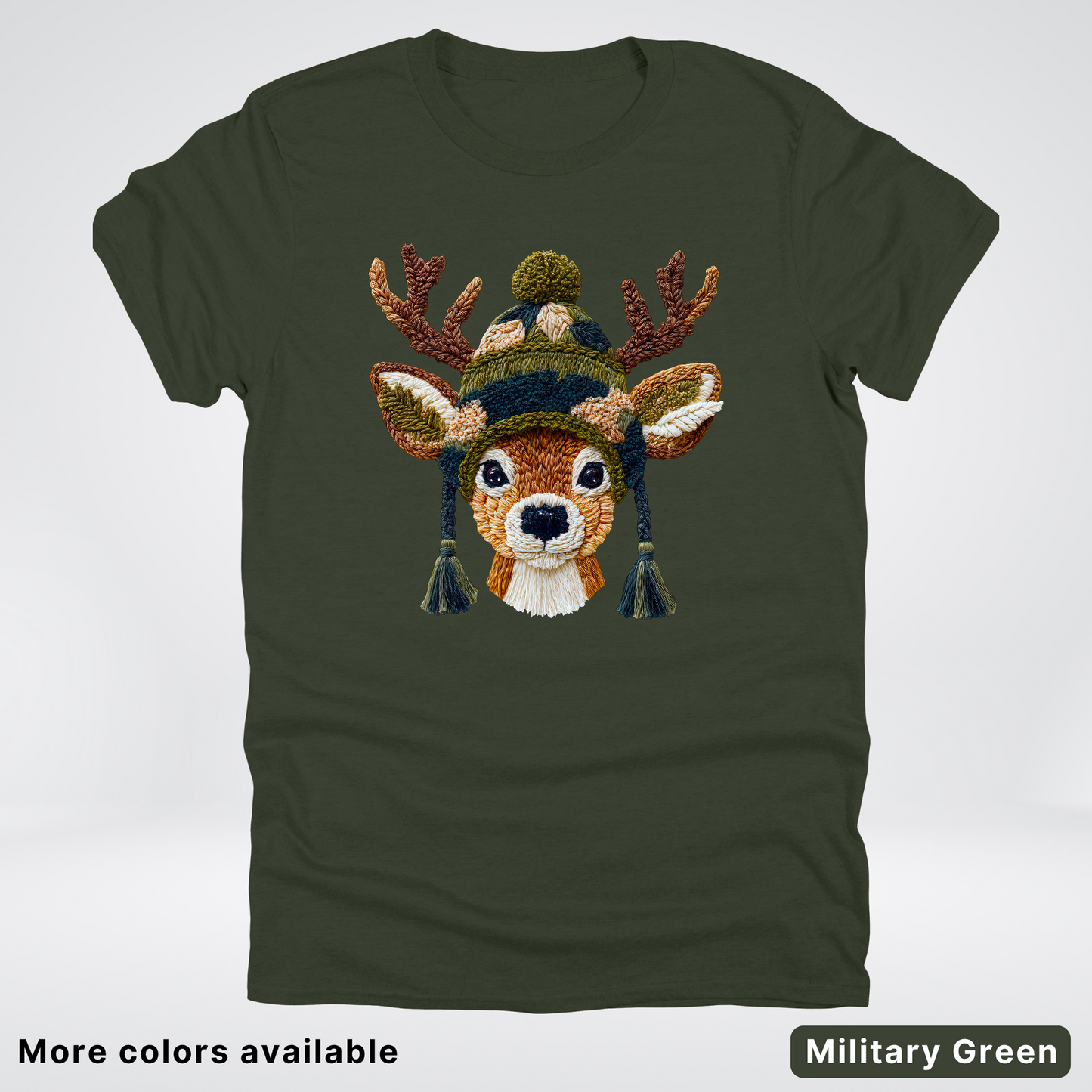Cozy Winter Reindeer Hook Yard Faux Texture - T-Shirt