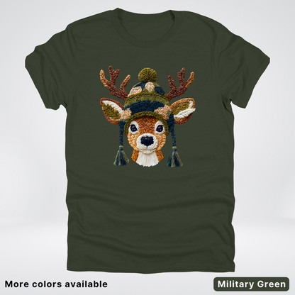 Cozy Winter Reindeer Hook Yard Faux Texture - T-Shirt
