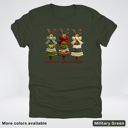 Season Greetings Reindeer Trees Hook Yard Faux - T-Shirt