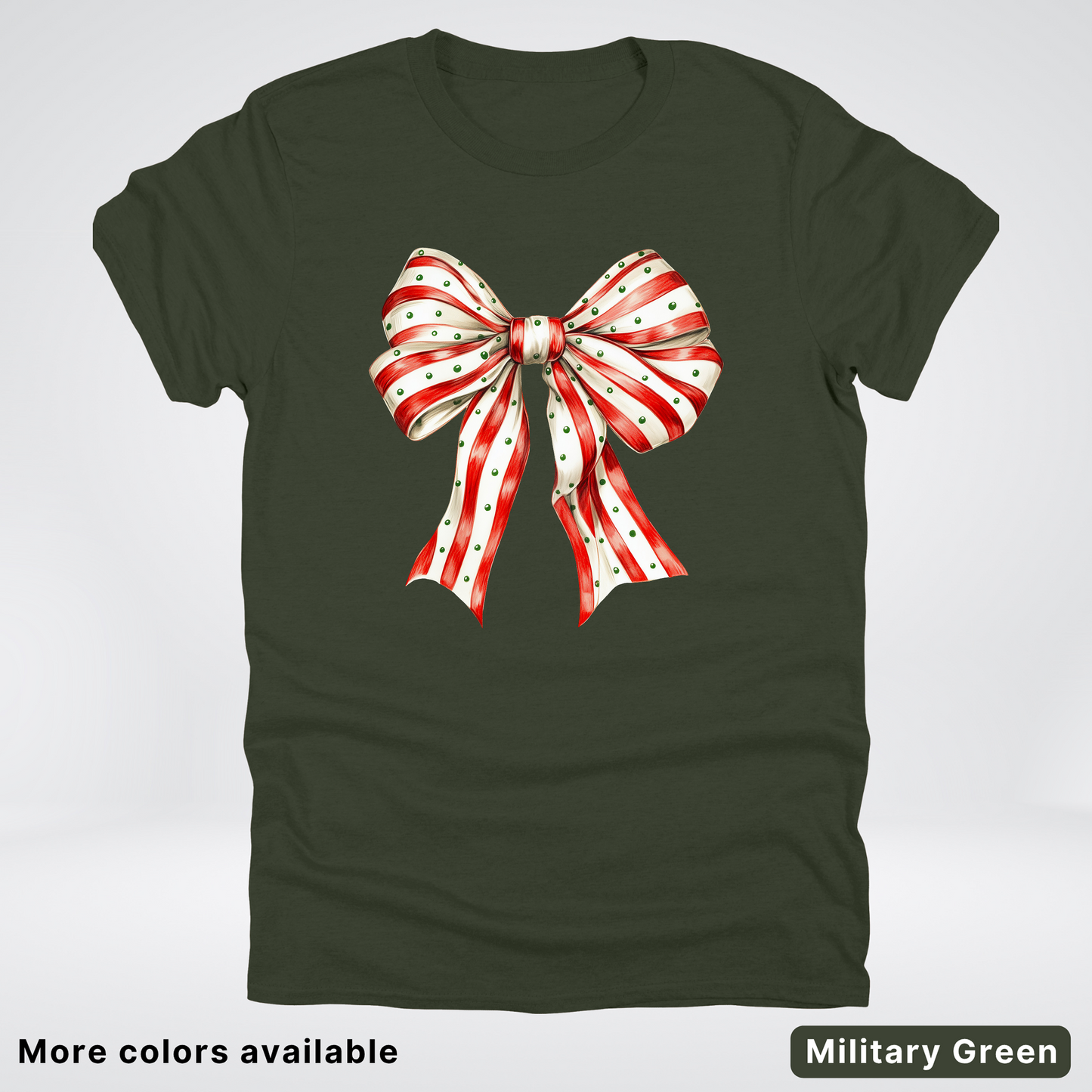 Peppermint Stripe Christmas Bow - T-Shirt