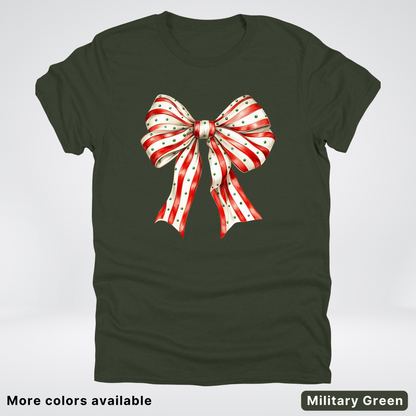 Peppermint Stripe Christmas Bow - T-Shirt