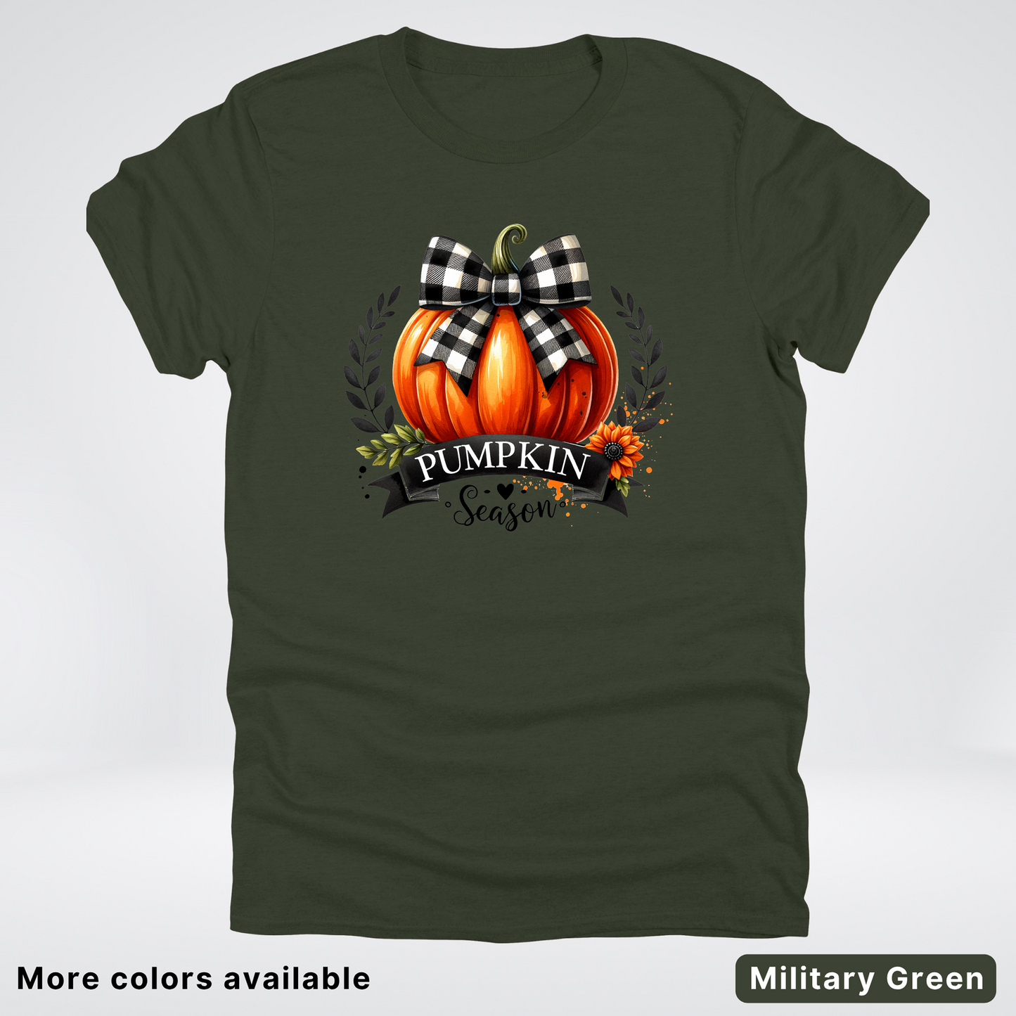 Pumpkin Season Black Plaid Bow - T-Shirt
