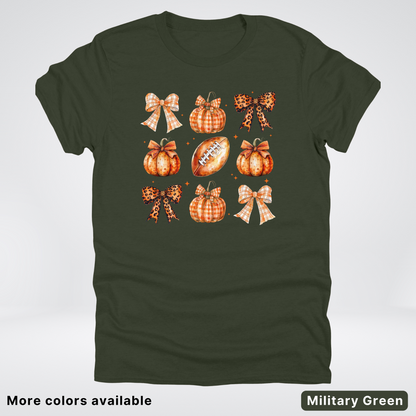 Football Coquette Ribbon Bow Plaid Pumpkin Fall - T-Shirt