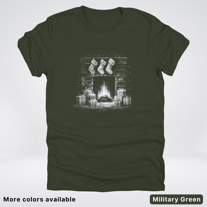 Vintage Christmas Fireplace Scene - T-Shirt