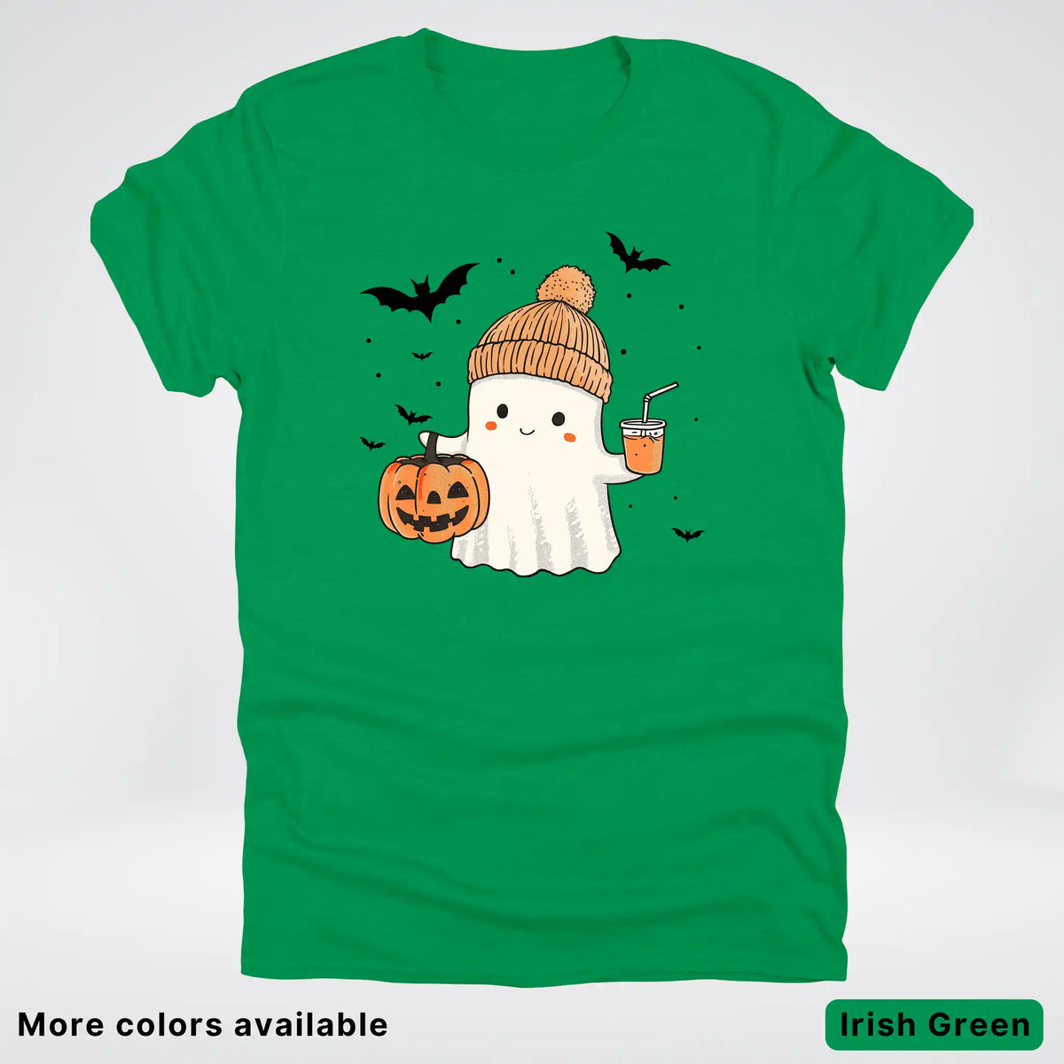 Cute Fall Ghost with Pumpkin And Bats T-Shirt