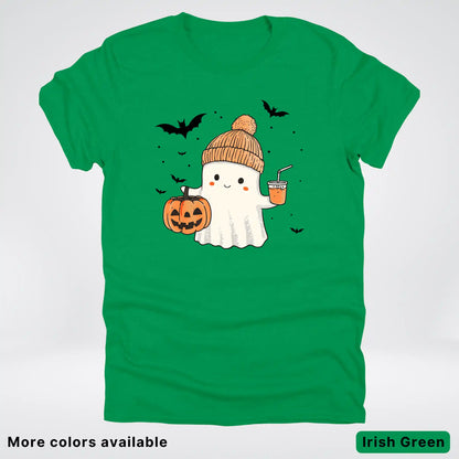 Cute Fall Ghost with Pumpkin And Bats T-Shirt