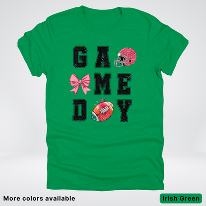 Game Day Pink Helmet Football & Bow - T-Shirt
