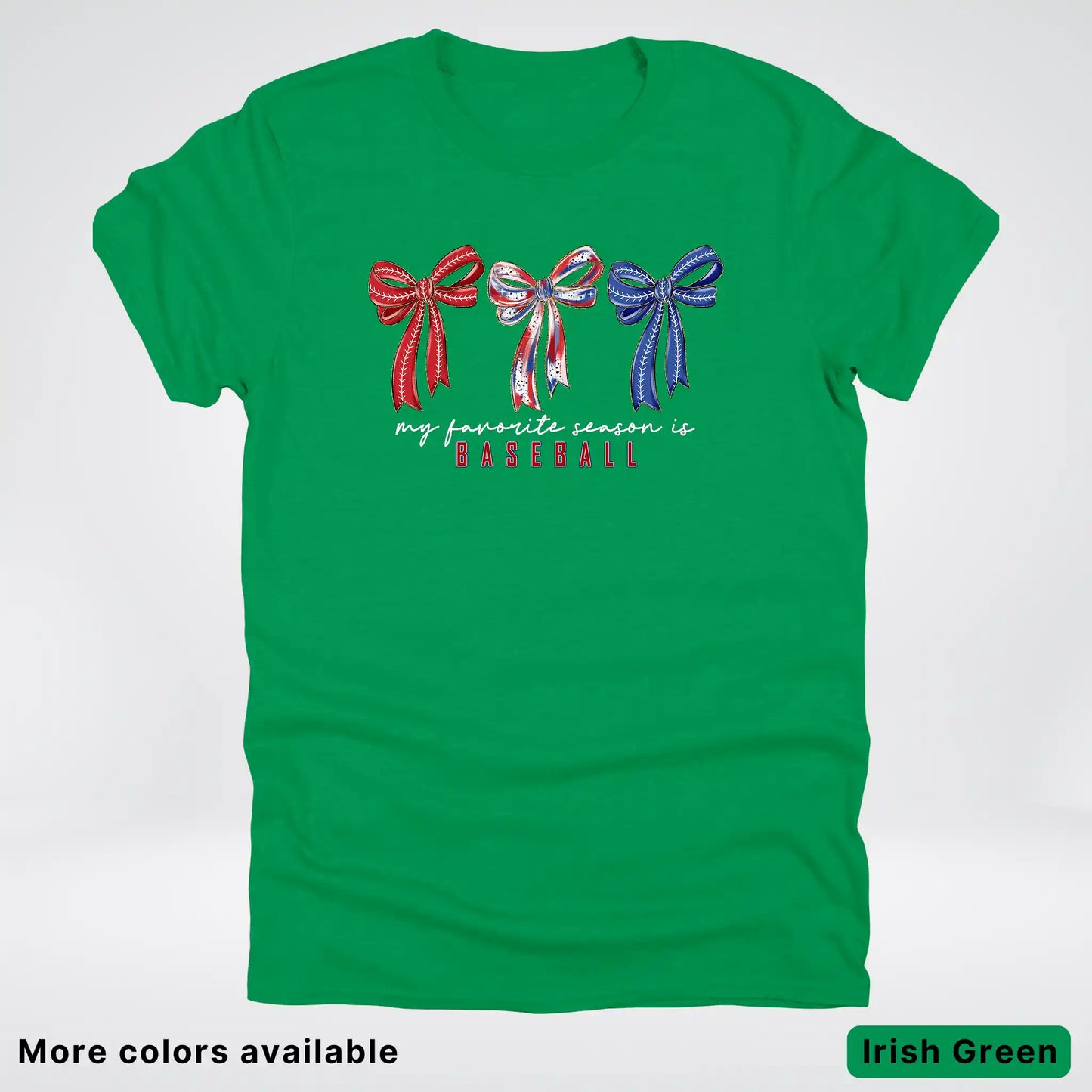 My Favorite Season Is Baseball – Red White Blue Bow Graphic T-Shirt