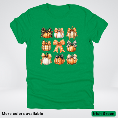Flannel Bows & Pumpkin Coquette Fall Autumn - T-Shirt