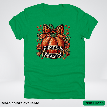 Pumpkin Season Leopard Print Bow Fall Autumn  - T-Shirts