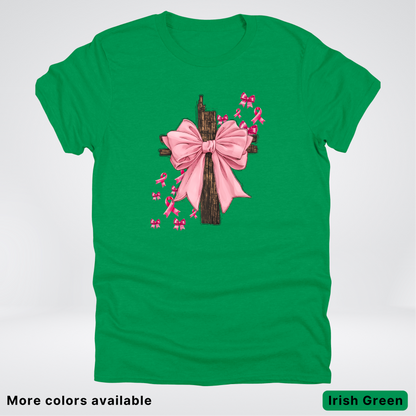 Pink Out Coquette Wooden Cross - T-Shirt