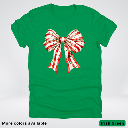 Peppermint Stripe Christmas Bow - T-Shirt