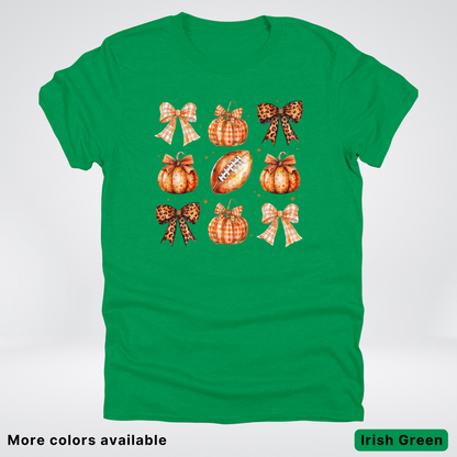 Football Coquette Ribbon Bow Plaid Pumpkin Fall - T-Shirt