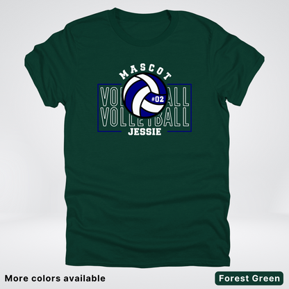 Custom Mascot, Number, & Name – Navy - Volleyball Design 13 T-Shirt