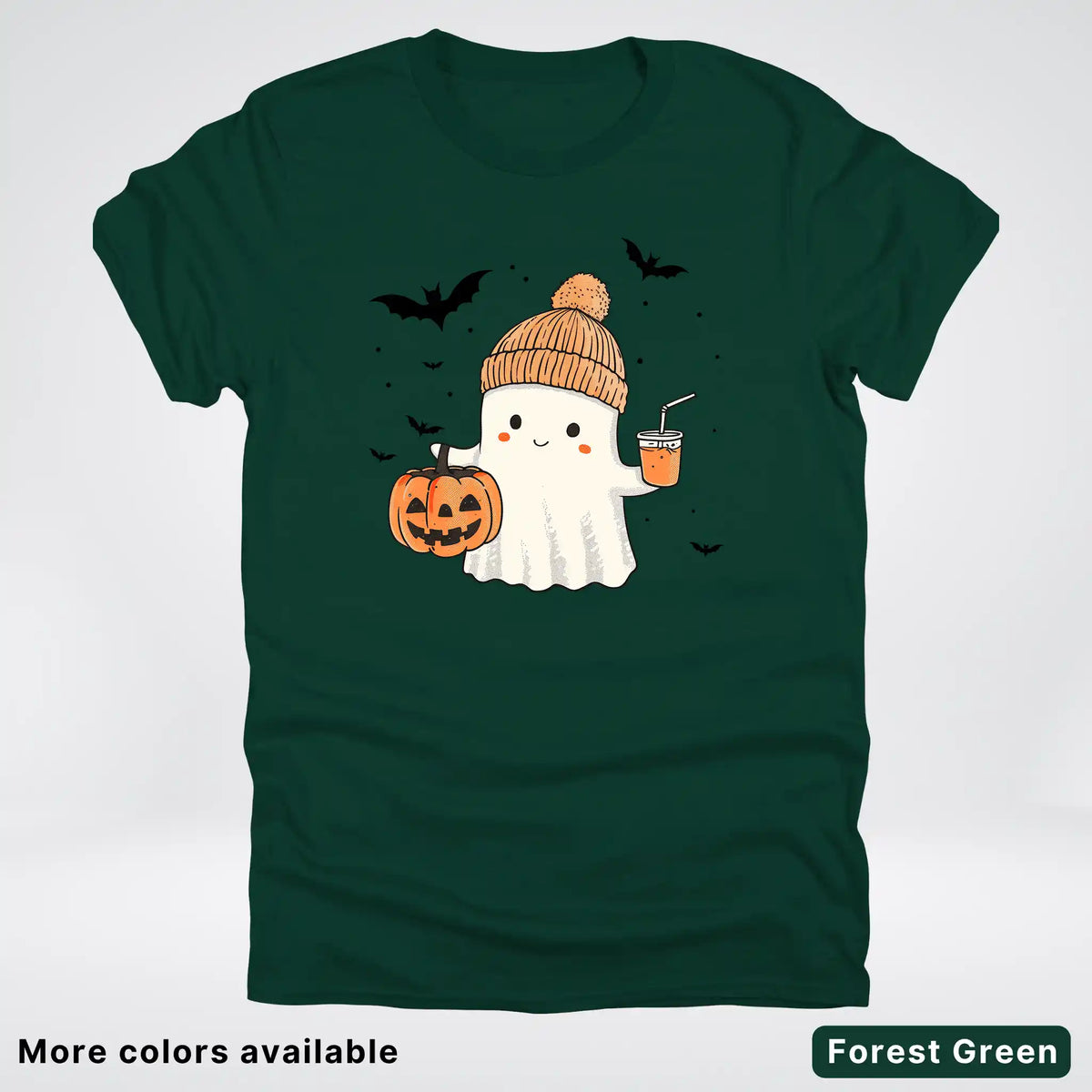 Cute Fall Ghost with Pumpkin And Bats T-Shirt