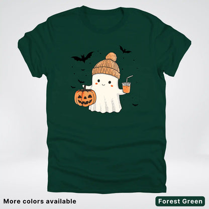 Cute Fall Ghost with Pumpkin And Bats T-Shirt