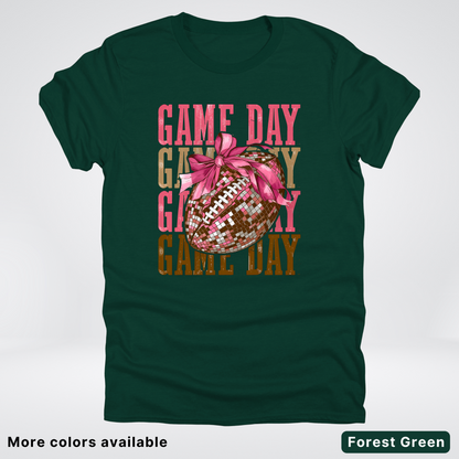 Game Day Pink Coquette Disco Football - T-Shirt