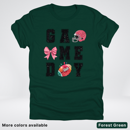 Game Day Pink Helmet Football & Bow - T-Shirt