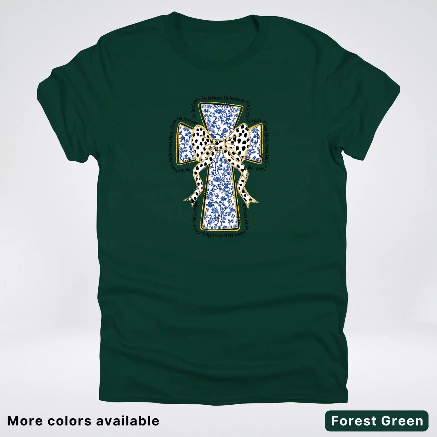 He Is Risen Cross – Blue Toile Easter Faith Graphic - T-Shirt