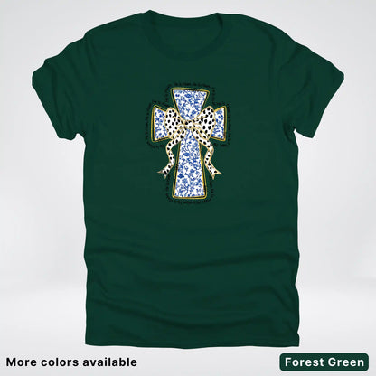 He Is Risen Cross – Blue Toile Easter Faith Graphic - T-Shirt