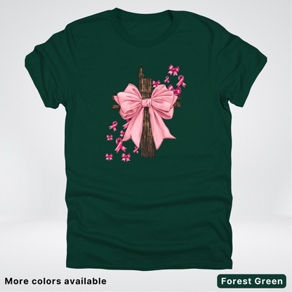 Pink Out Coquette Wooden Cross - T-Shirt