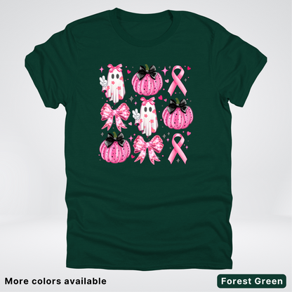 Ghost & Pink Out Pumpkins Coquette Cute Ghost Disco Bow - T-Shirt