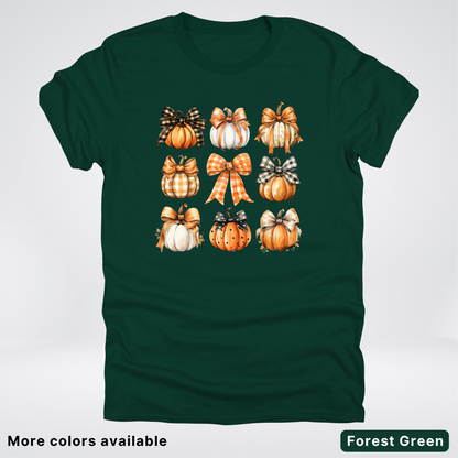 Flannel Bows & Pumpkin Coquette Fall Autumn - T-Shirt