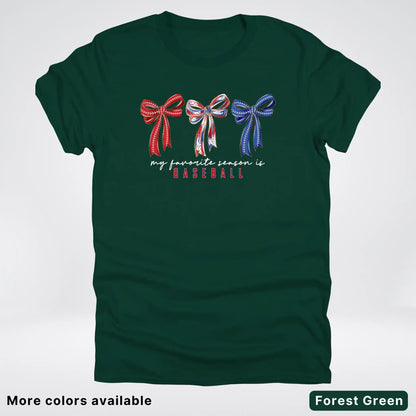 My Favorite Season Is Baseball – Red White Blue Bow Graphic T-Shirt