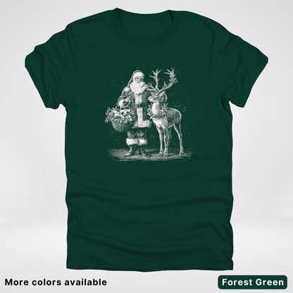 Vintage Santa and Reindeer - T-Shirt
