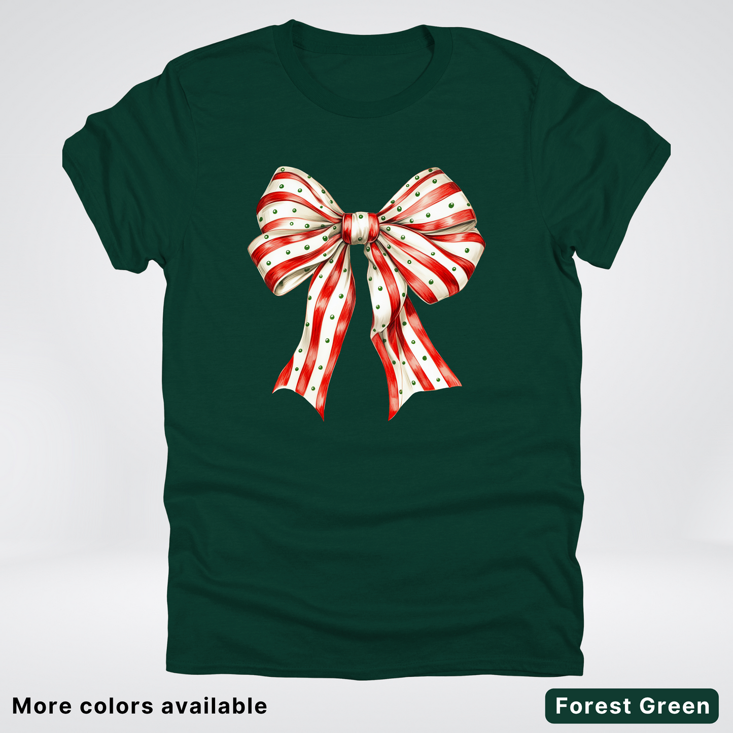 Peppermint Stripe Christmas Bow - T-Shirt