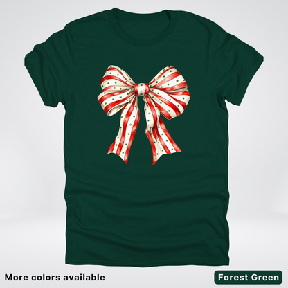 Peppermint Stripe Christmas Bow - T-Shirt