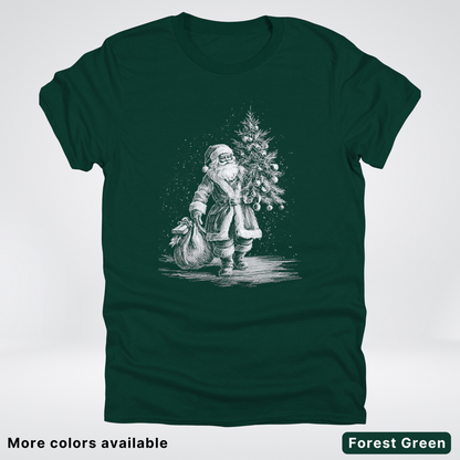 Vintage Santa with Christmas Tree - T-Shirt