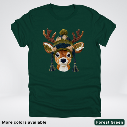 Cozy Winter Reindeer Hook Yard Faux Texture - T-Shirt