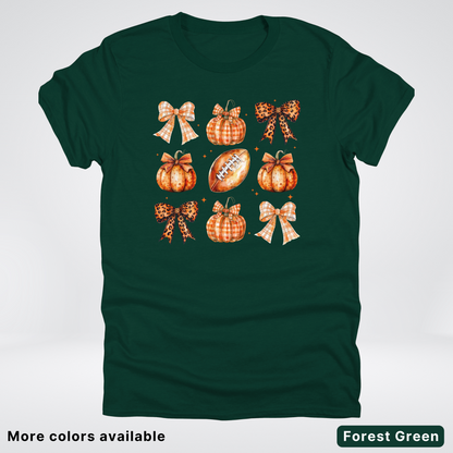 Football Coquette Ribbon Bow Plaid Pumpkin Fall - T-Shirt