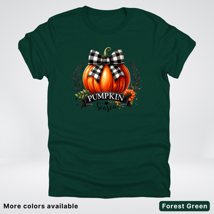 Pumpkin Season Black Plaid Bow - T-Shirt