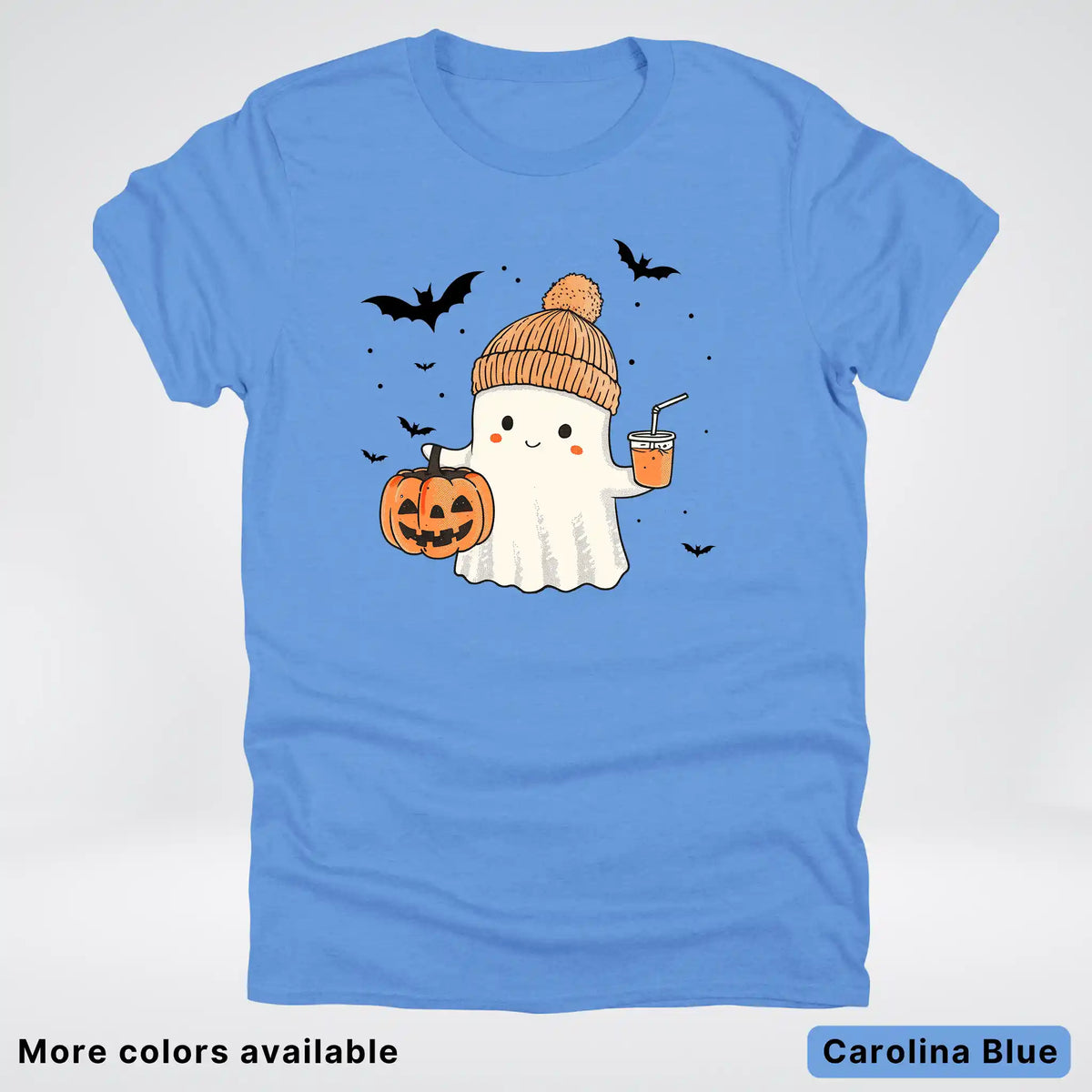 Cute Fall Ghost with Pumpkin And Bats T-Shirt