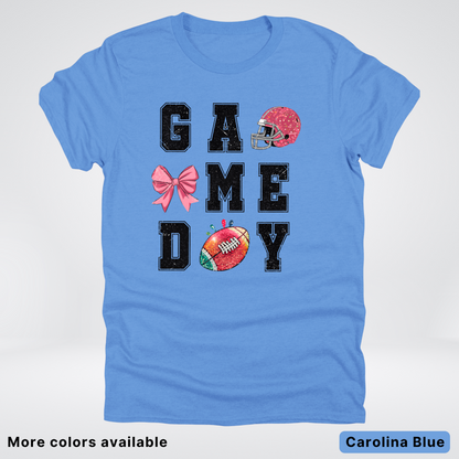 Game Day Pink Helmet Football & Bow - T-Shirt