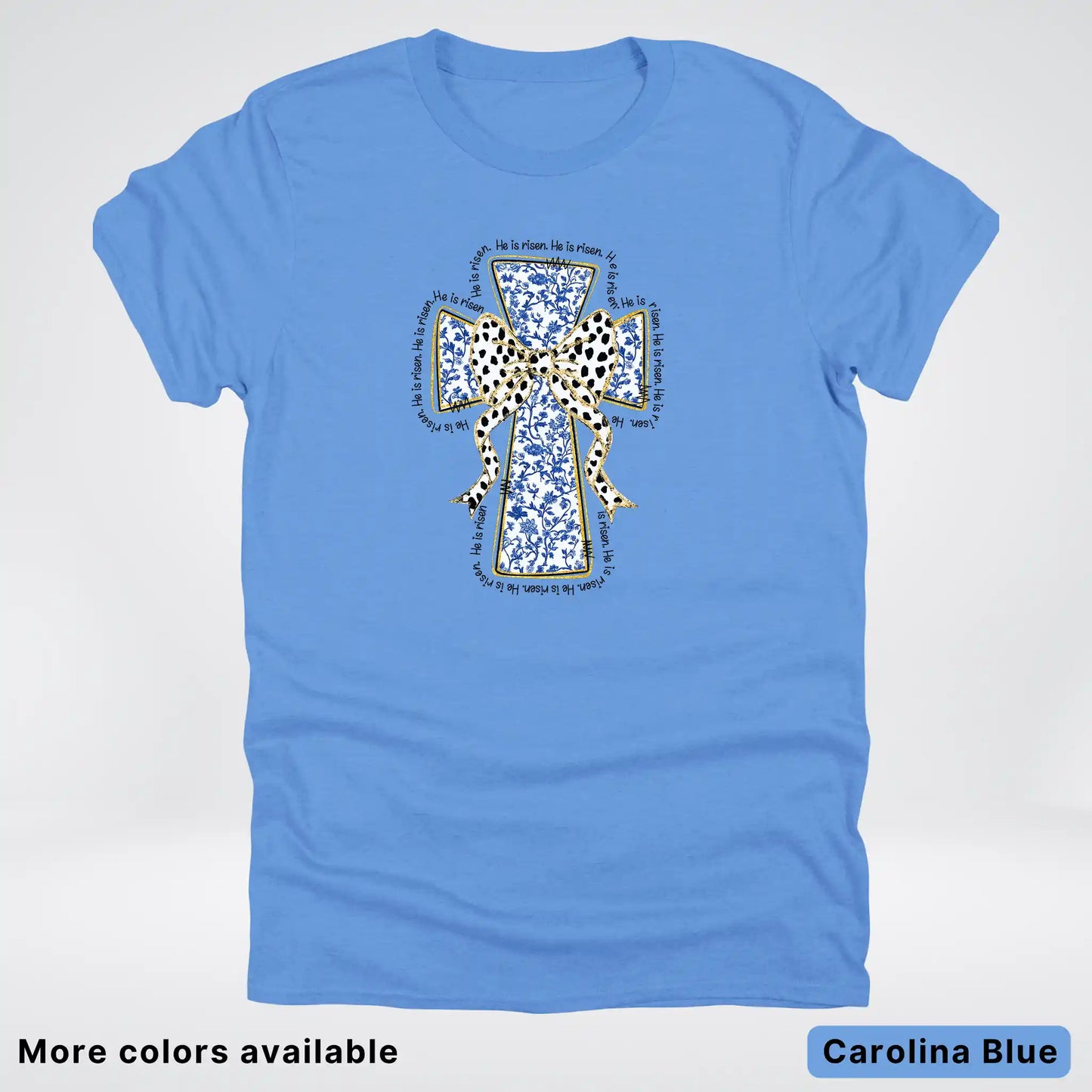 He Is Risen Cross – Blue Toile Easter Faith Graphic - T-Shirt